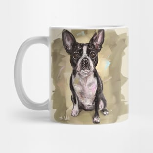 Contemporary Painting of a Cute Boston Terrier on a Beige Background Mug